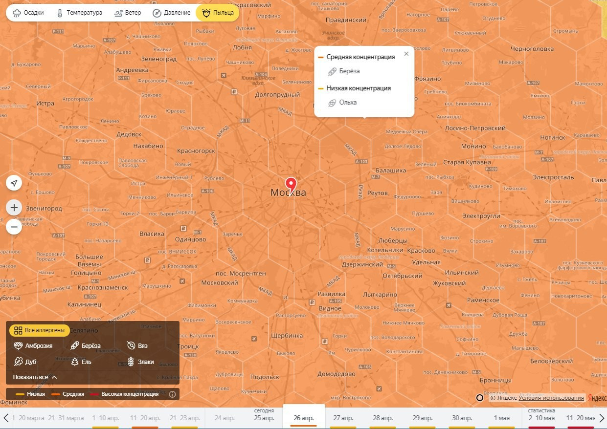 Яндекс.Погода» теперь показывает карту пыльцы для аллергиков - Rozetked.me