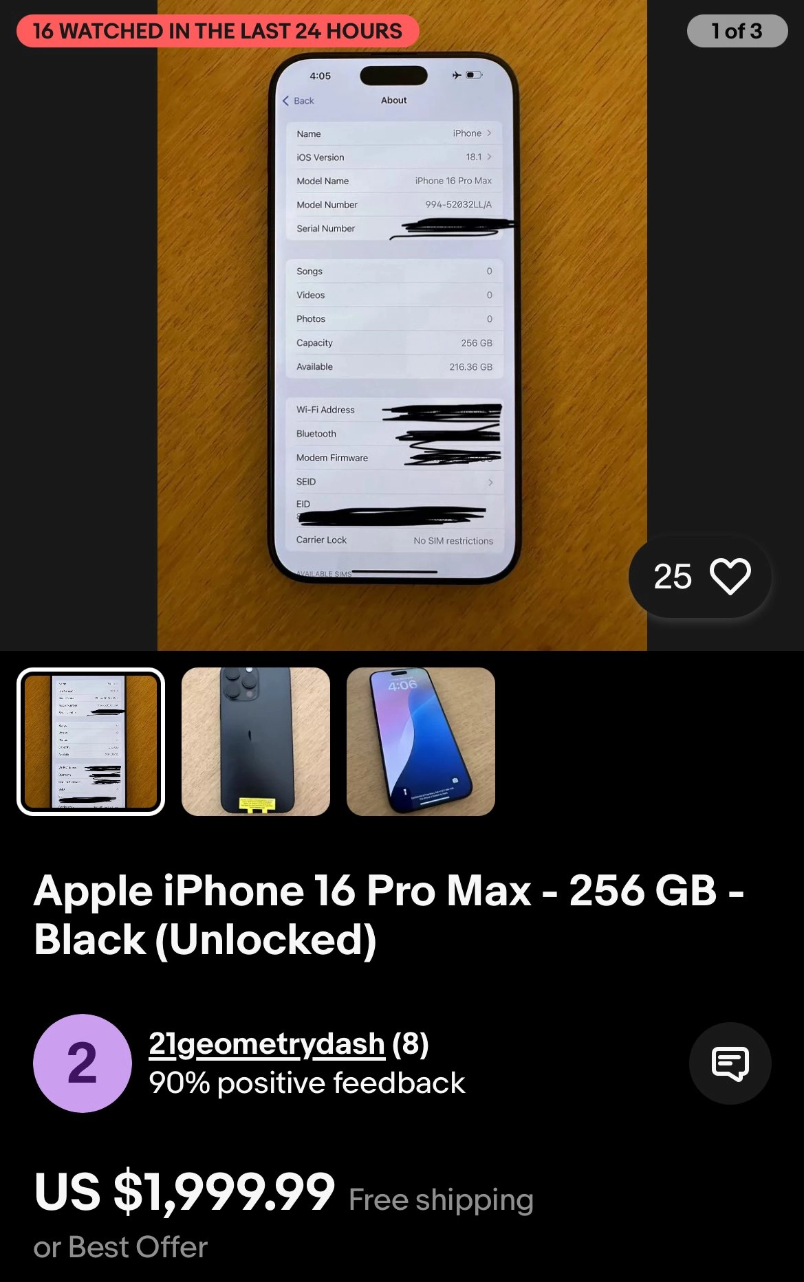 iPhone 16 Pro Max виставили на eBay за 2000 доларів