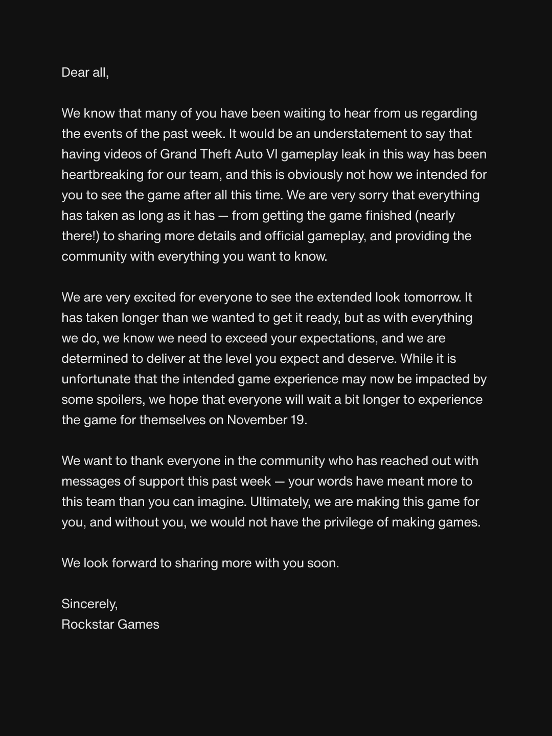 Rockstar прокомментировала многочисленные утечки геймплея GTA VI - Rozetked.me - изображение номер один