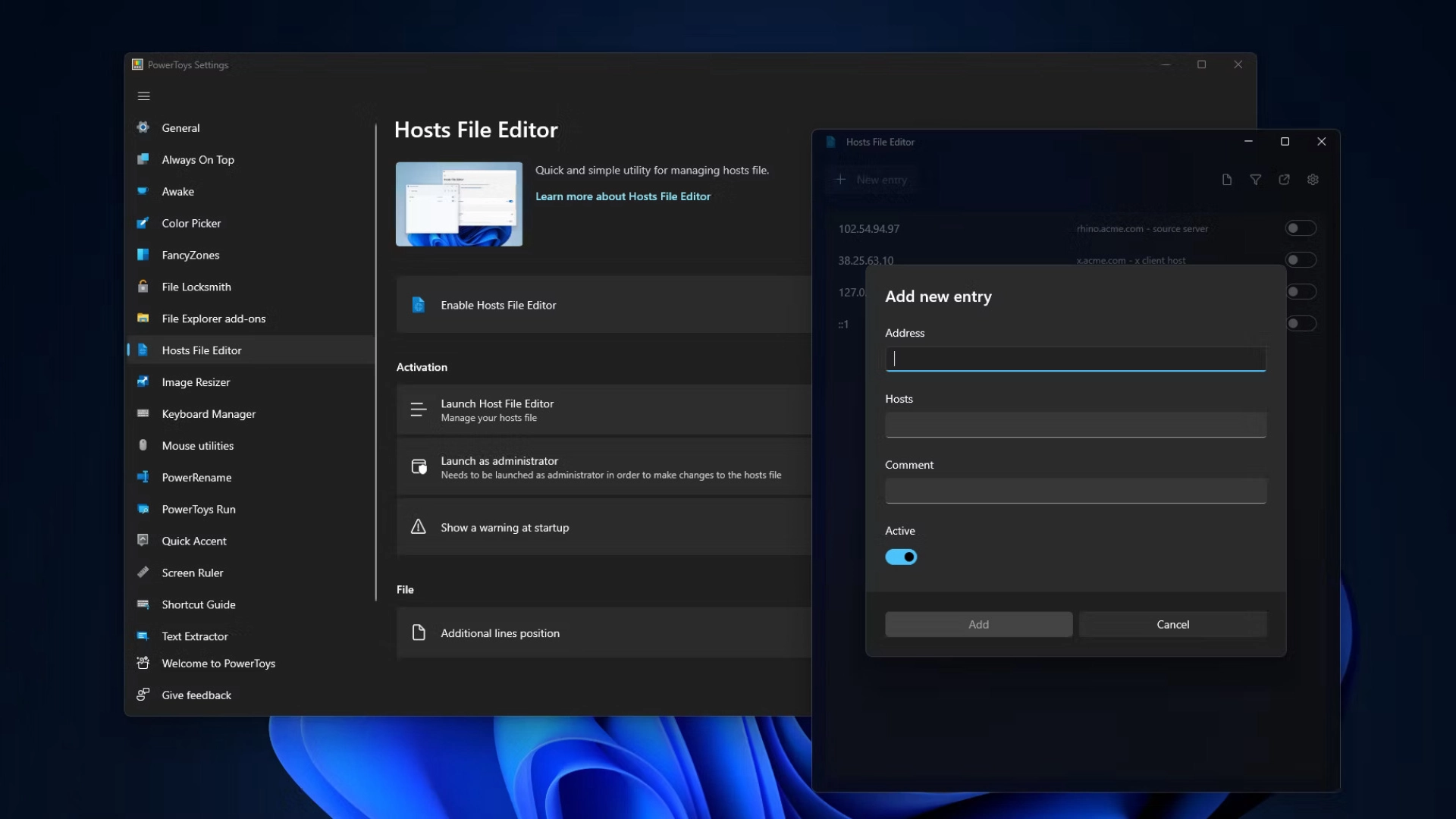 PowerToys для Windows научился редактировать файл Hosts и экспортировать настройки