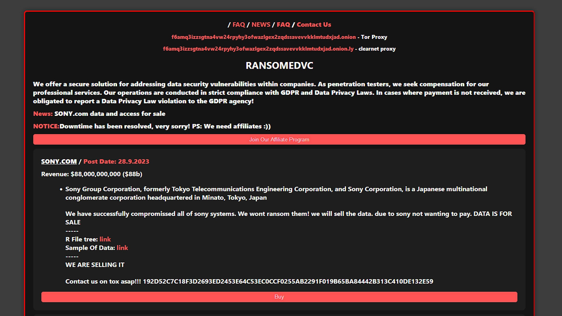 Хакерская группировка Ransomed.VC якобы взломала все системы Sony