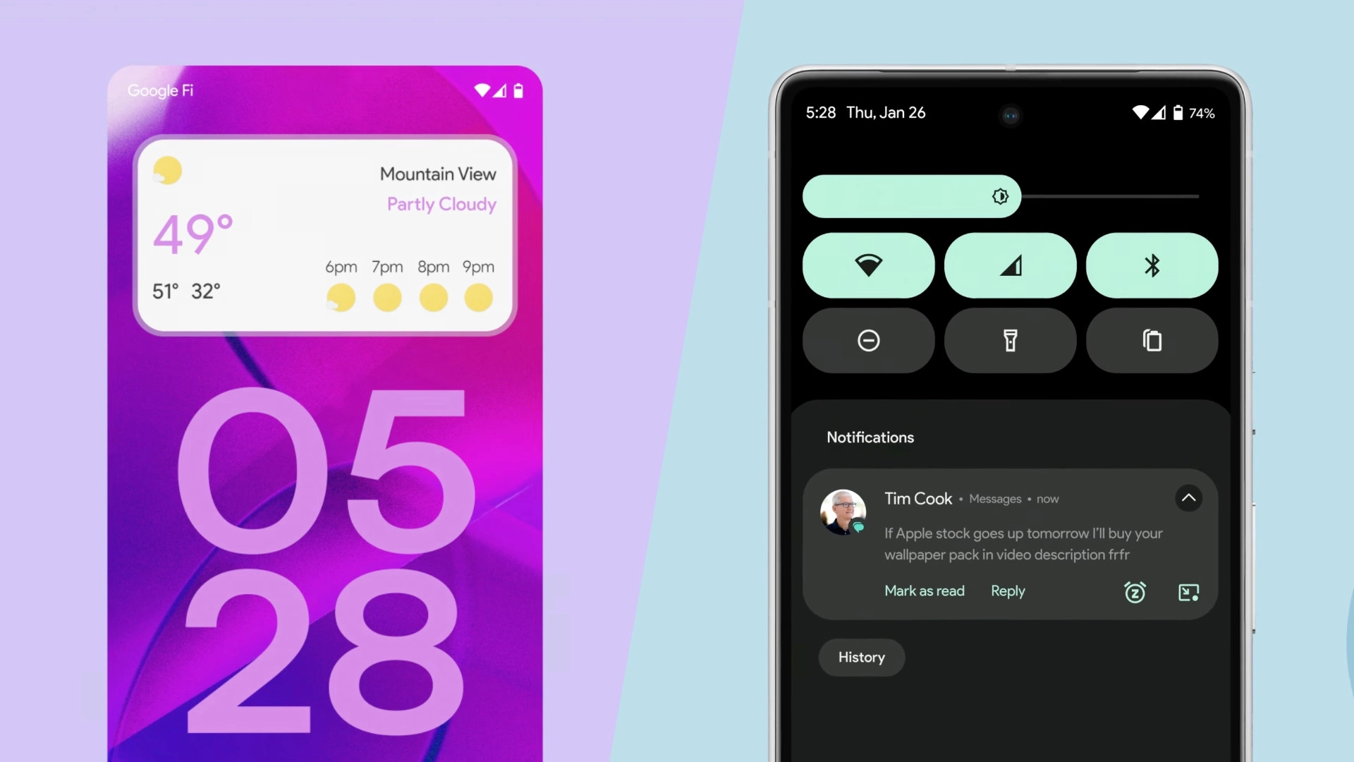 Концепт Android 14 с виджетами на экране блокировки, новыми обоями и менеджером буфером обмена