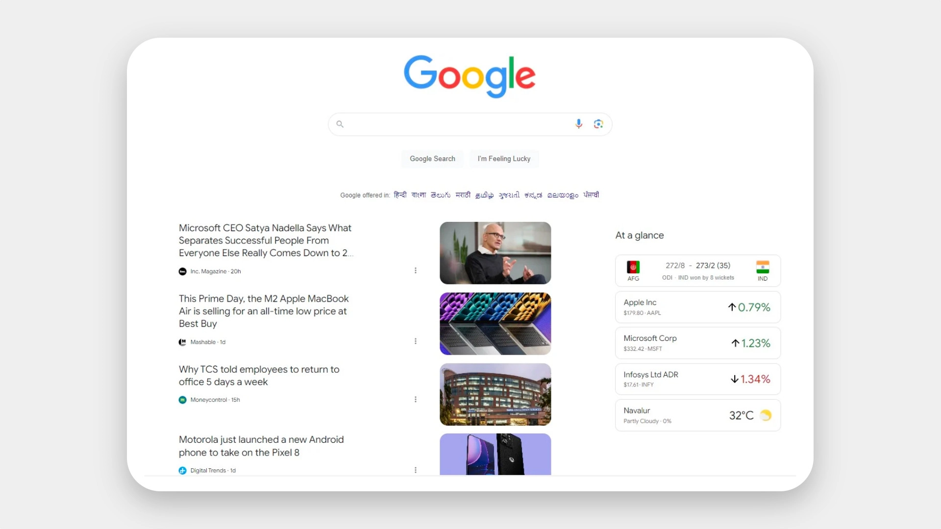 Google тестирует показ ленты новостей на главной странице