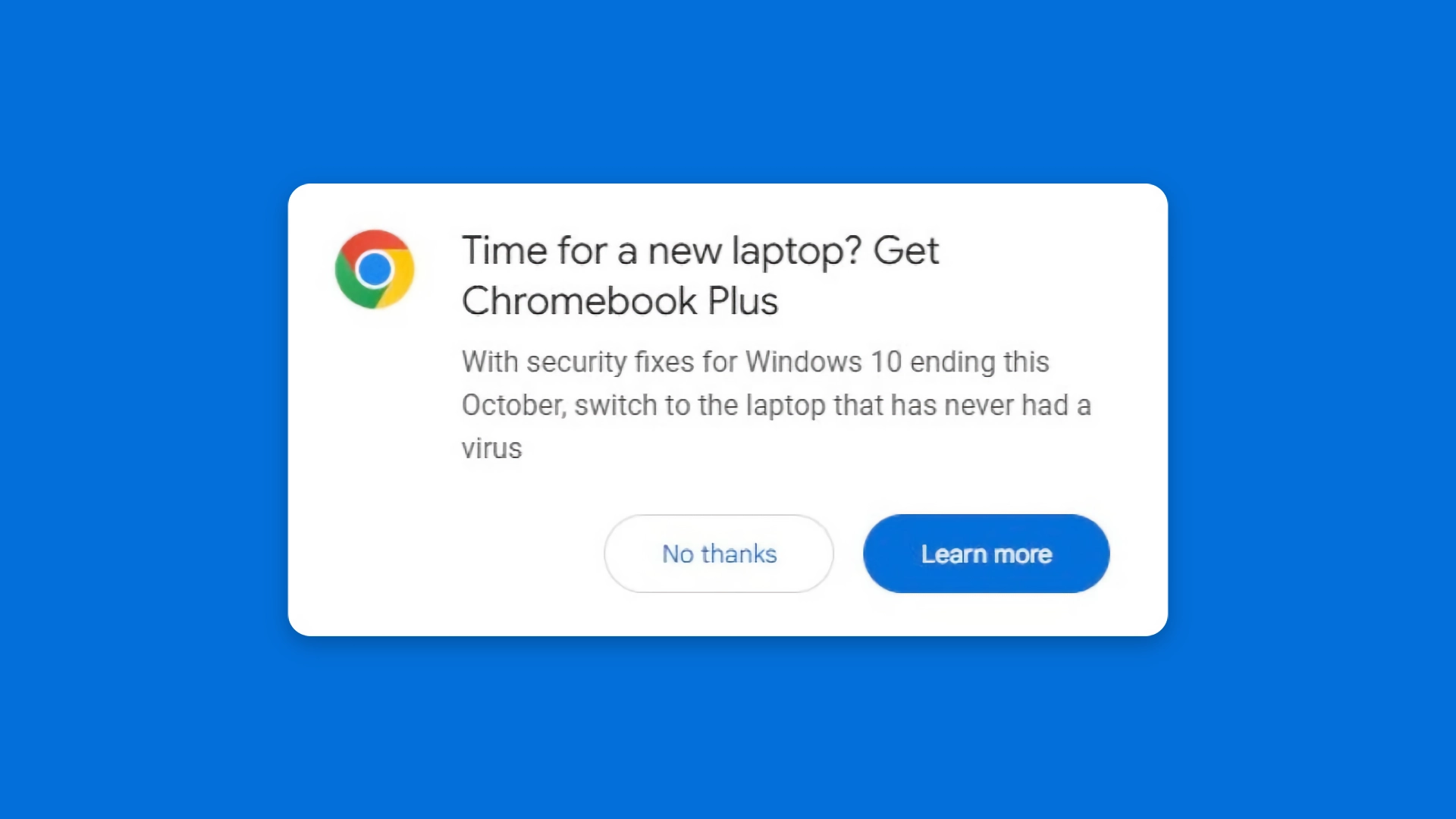Google предлагает посетителям с Windows 10 приобрести Chromebook