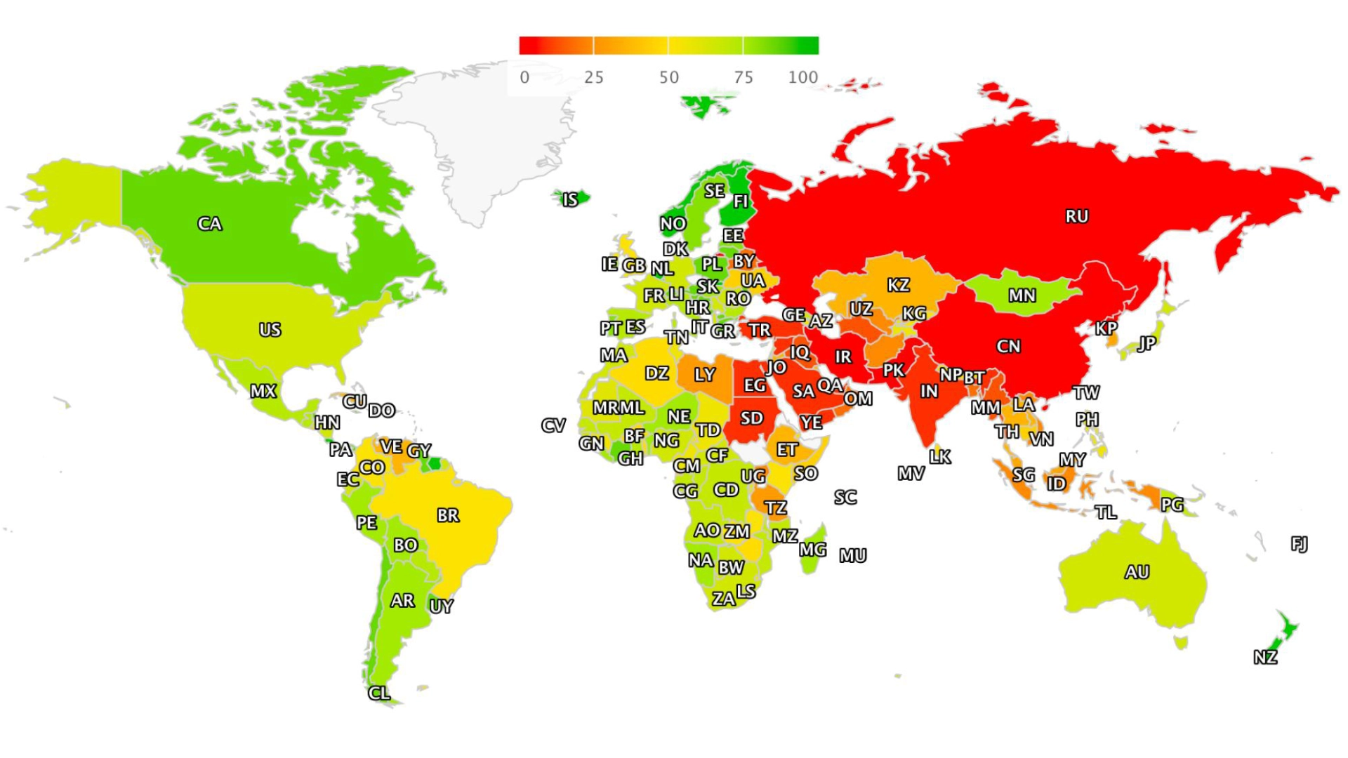 Россия заняла предпоследнее место в рейтинге свободы интернета по версии портала Cloudwards