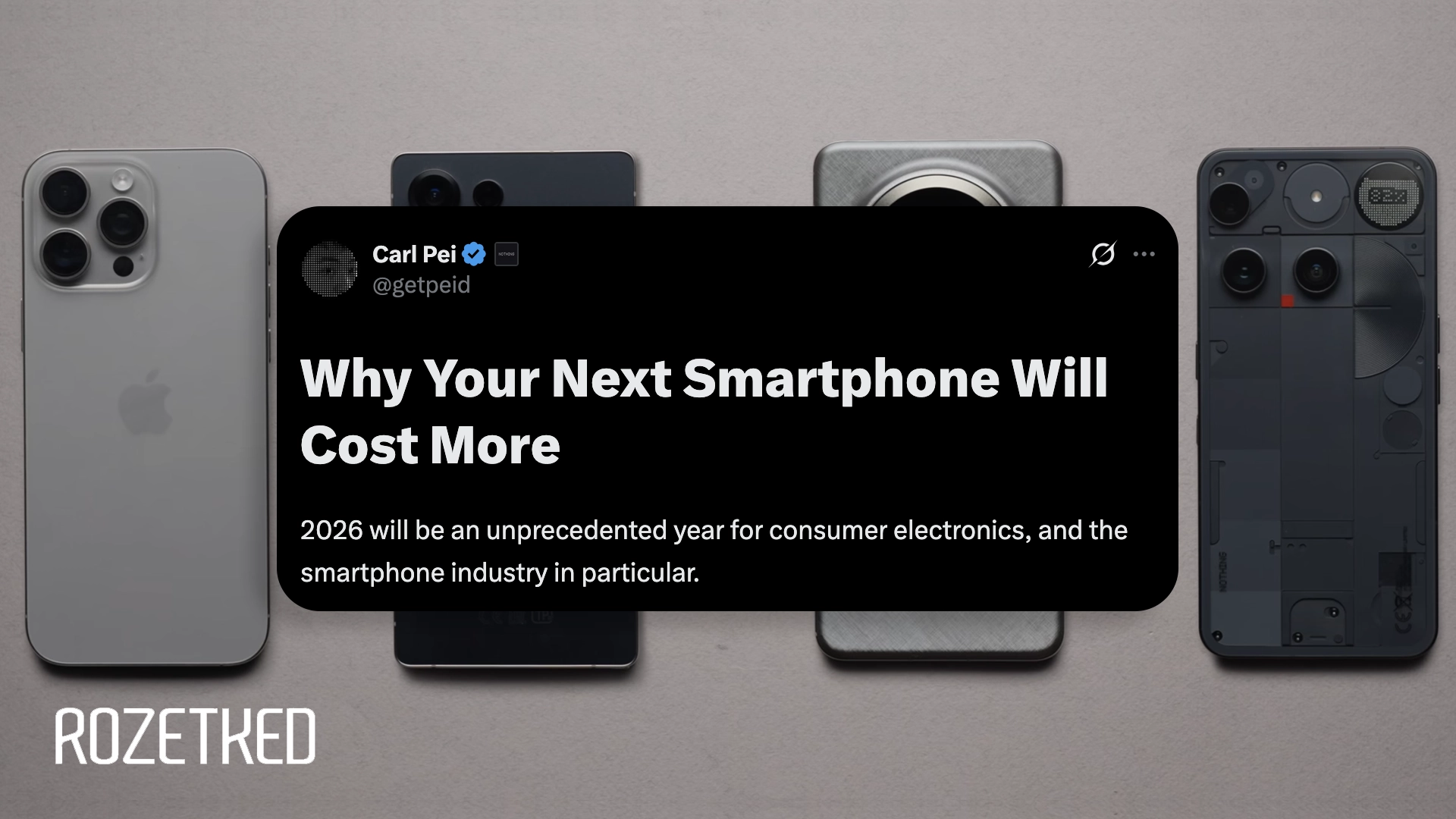 Карл Пей: в 2026 году смартфоны станут либо дороже, либо хуже по характеристикам