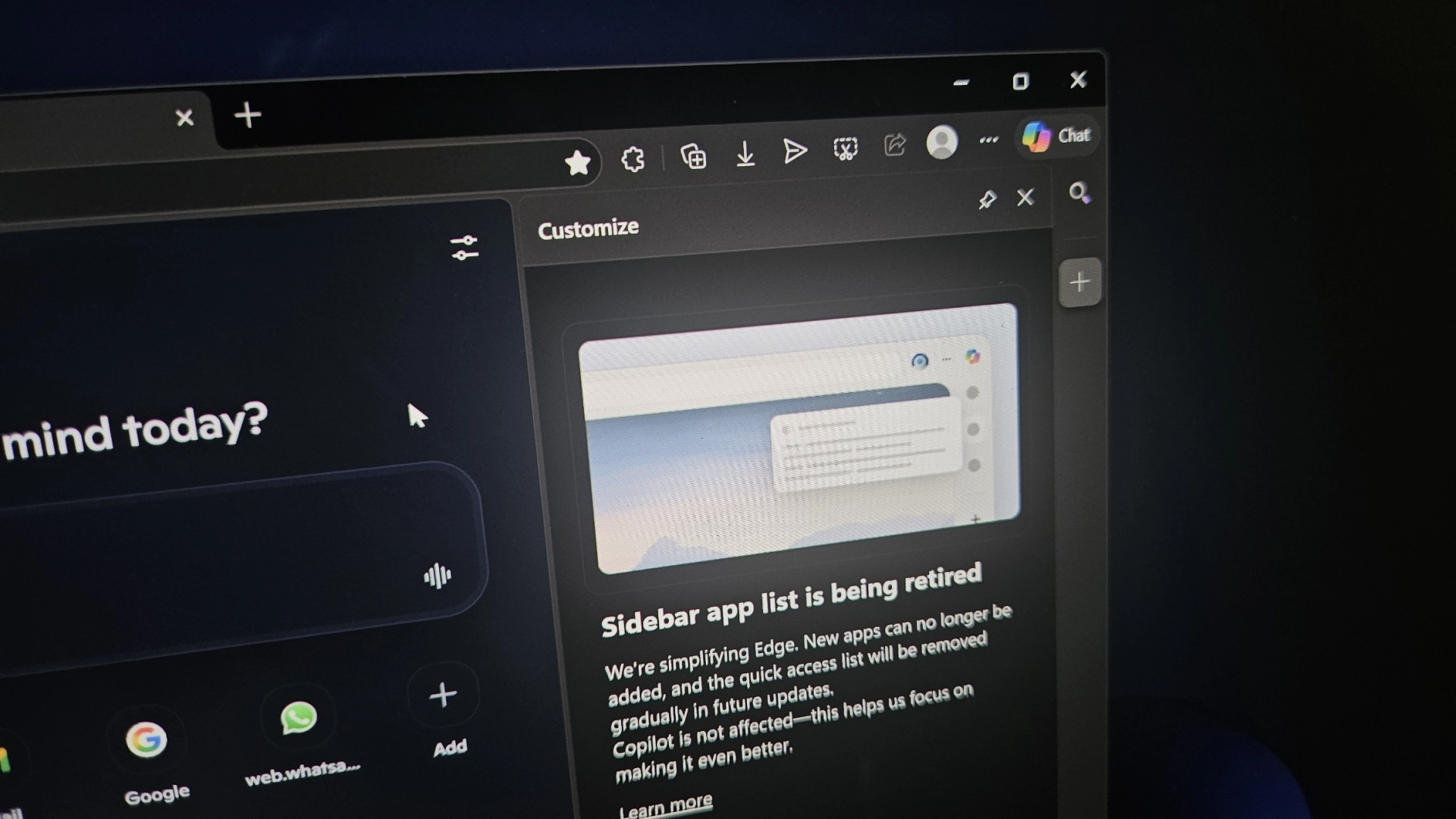 Microsoft планирует убрать боковую панель в Edge в рамках упрощения