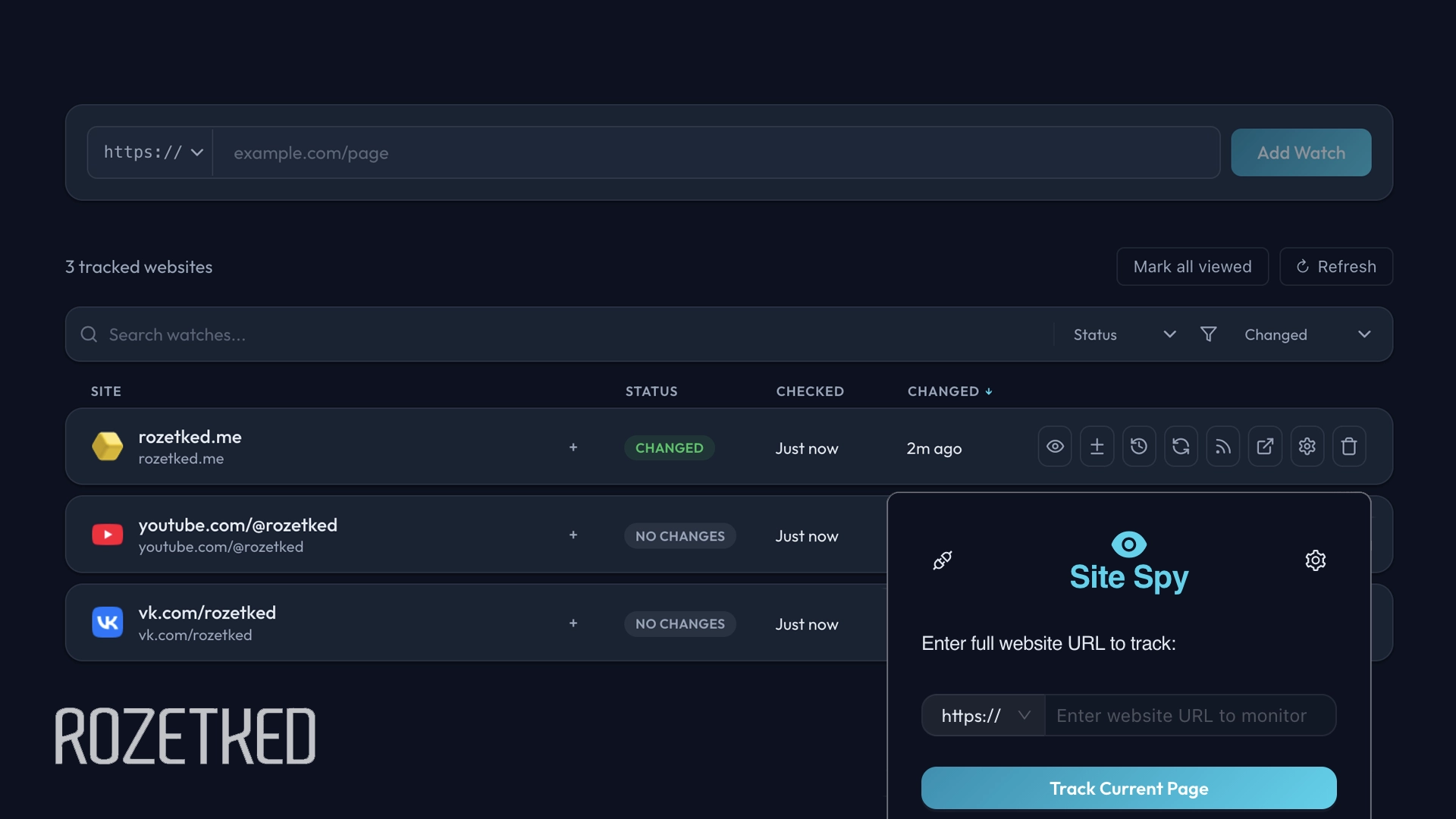Site Spy — расширение для браузера, которое отслеживает изменения на сайтах