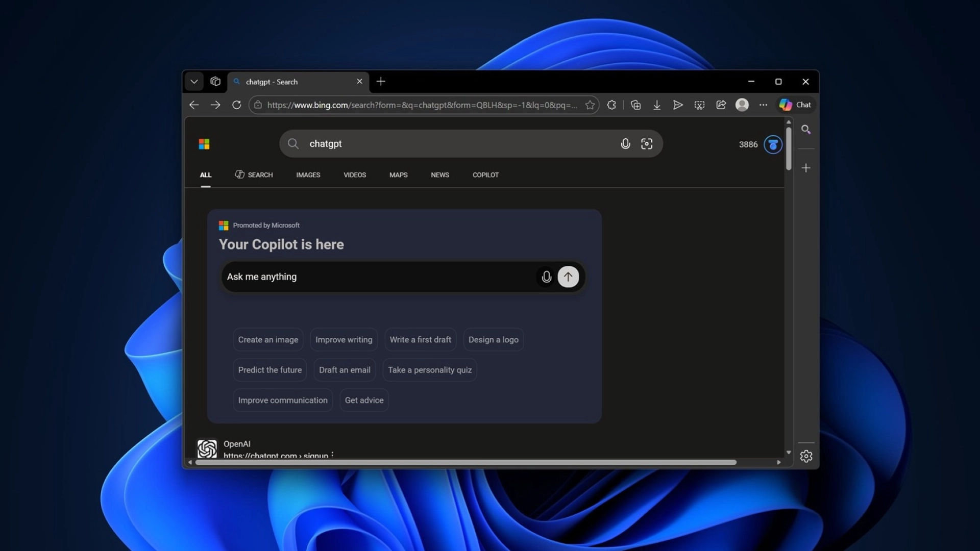 Microsoft начала агрессивно продвигать Copilot при поиске ChatGPT