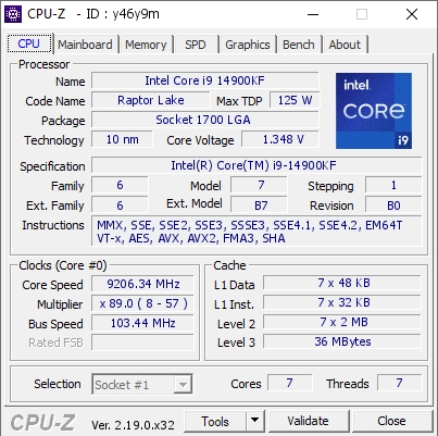 Результаты процессора в CPU-Z
