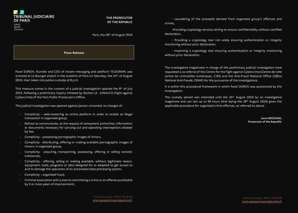 документ с обвинениями от прокуратуры Парижа