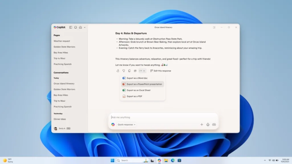 Так выглядит меню для экспорта ответа в файл Microsoft Office или в PDF