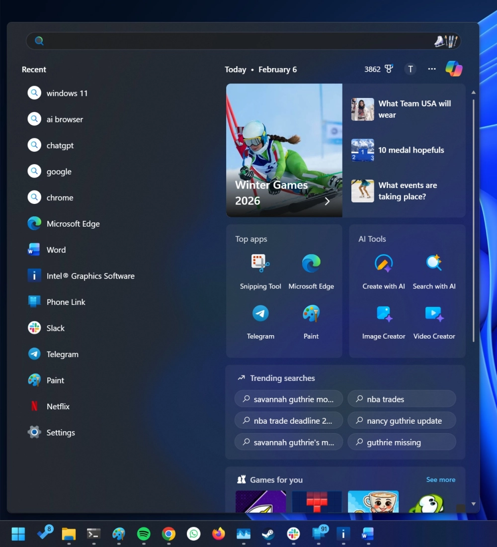 Сегодня поиск в Windows выглядит так