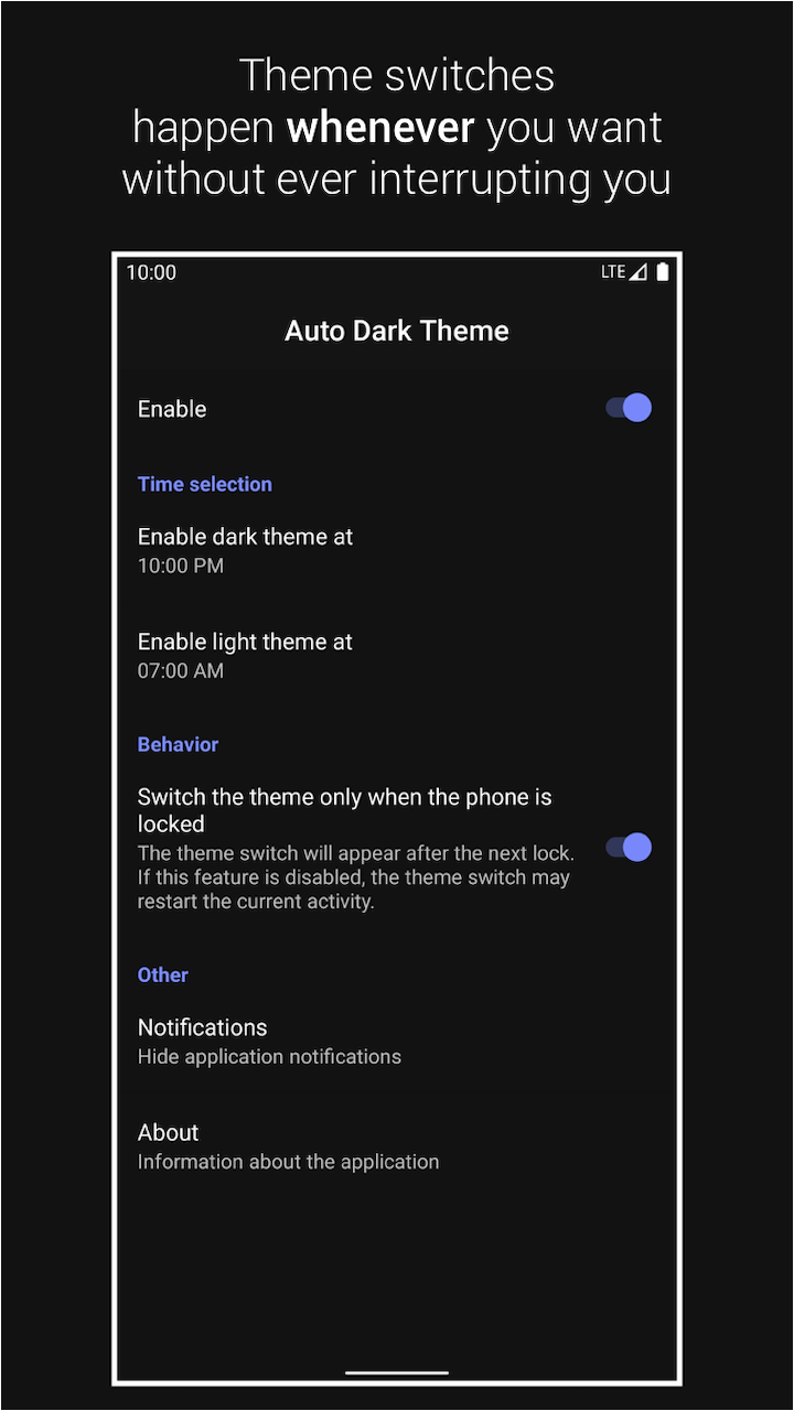 Это приложение позволяет установить расписание для тёмной темы в Android 10  - Rozetked.me