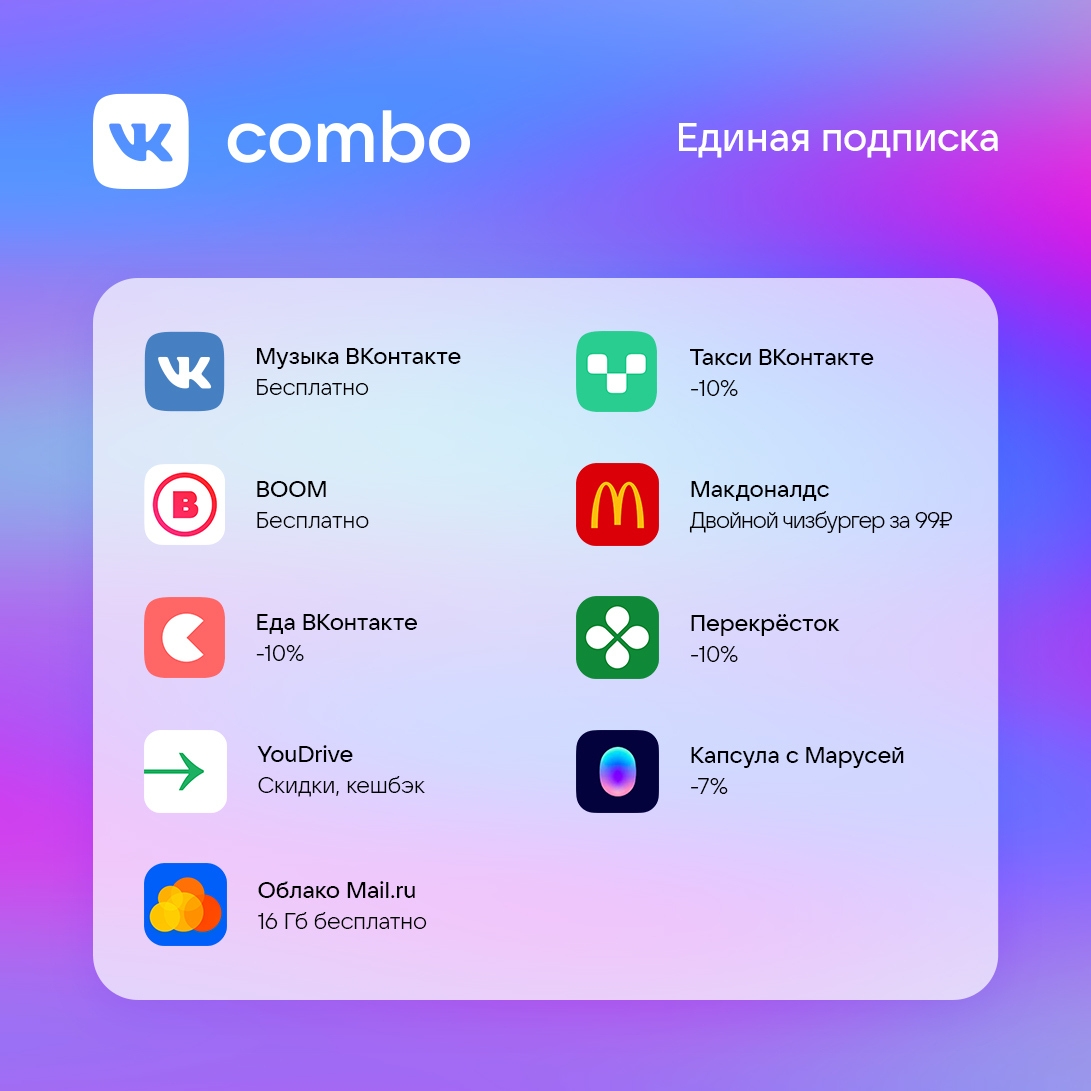 ВКонтакте» запустила VK Combo — подписку со скидками и доступом к музыке -  Rozetked.me
